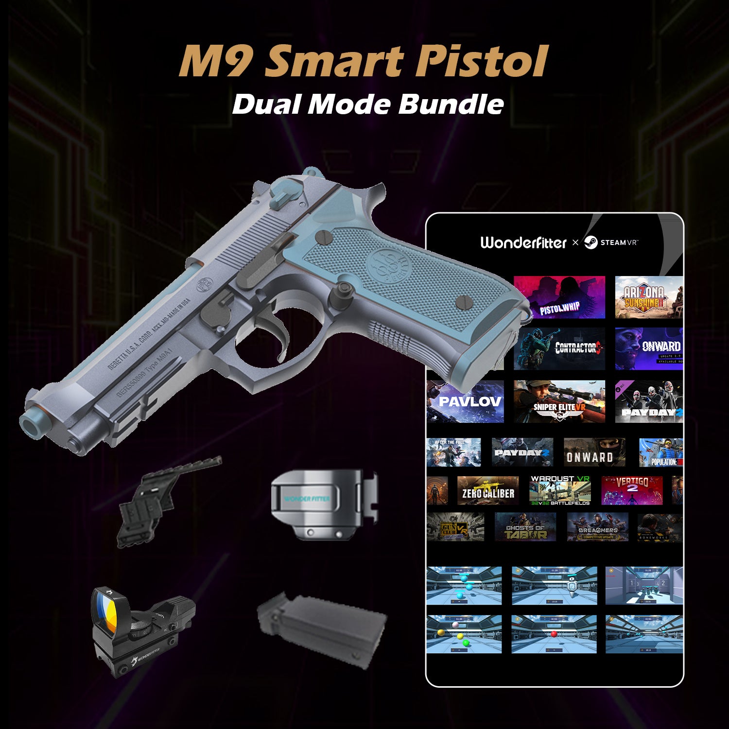 M9 Smart Pistol Kit | VR & Big-Screen Dual Mode with Free Red Dot Sight Wonderfitter